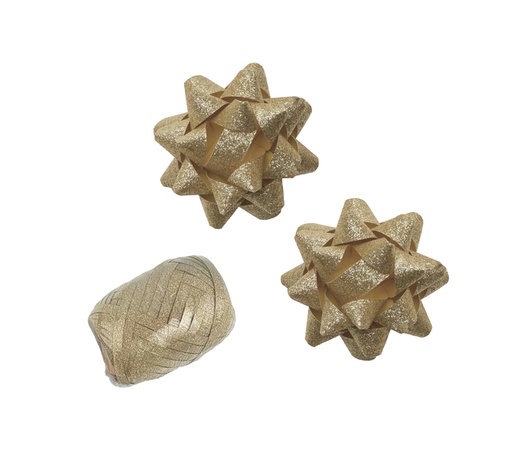 [1439396] Ruban cadeau Polyband + 2 rosettes or pailleté