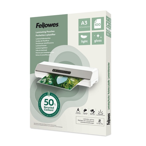 [1466152] Pochette de plastification Fellowes A3 light 50% recyclé brillant 100 pièces