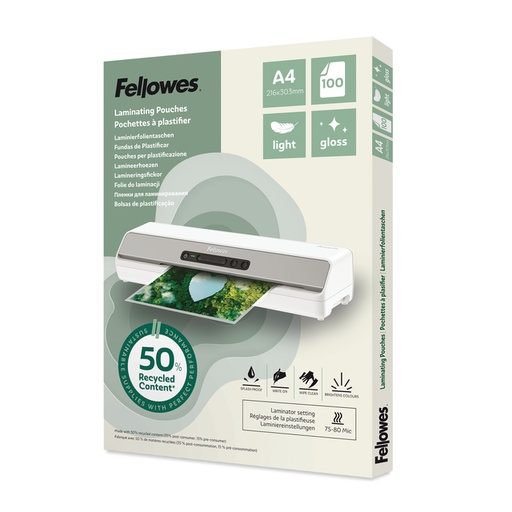 [1466153] Pochette de plastification Fellowes A4 light 50% recyclé brillant 100 pièces