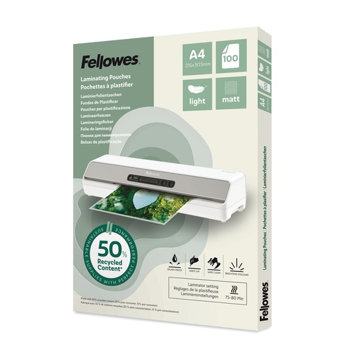 [1466155] Lamineerhoes Fellowes A4 light 50% gerecycled mat 100stuks