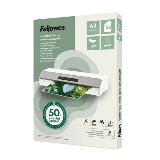 [1466156] Pochette de plastification Fellowes A3 light 50% recyclé mat 100 pièces