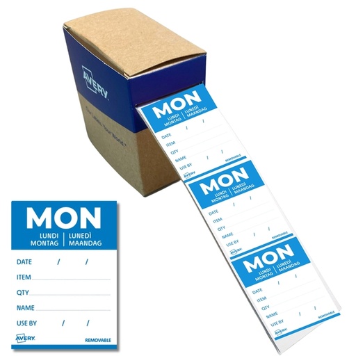 [1466543] Etiket Avery HACCP maandag-blauw 40x56mm 500 stuks