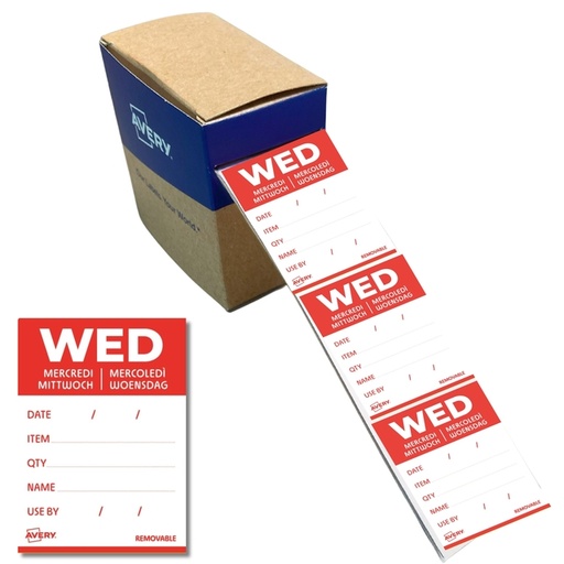 [1466552] Etiket Avery HACCP woensdag-rood 40x56mm 500 stuks