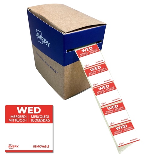 [1466554] Etiquette Avery HACCP MERCREDI rouge 25x25mm 1000 pièces