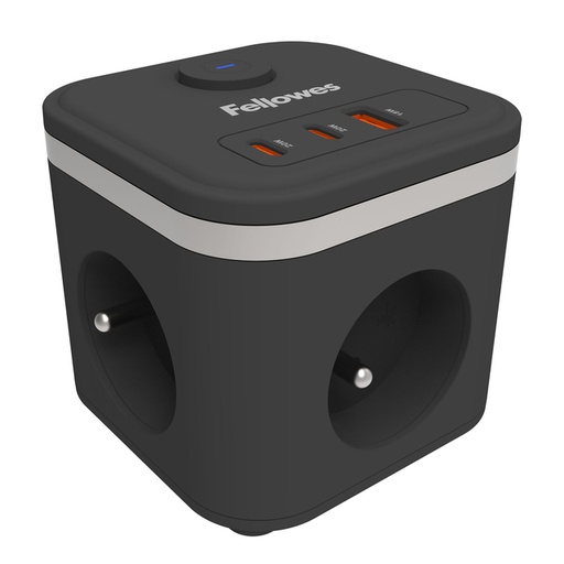 [1466070] Stekkerblok Fellowes Power Cube E 3vdg 1xUSB A 2xUSB C 2mtr zw FR/BE
