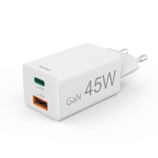 [1465976] Oplader Hama USB-C/USB-A Mini PD 45W wit