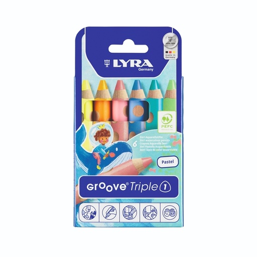 [1466330] Kleurpotlood LYRA Groove Triple One extra dik set à 6 pastelkleuren