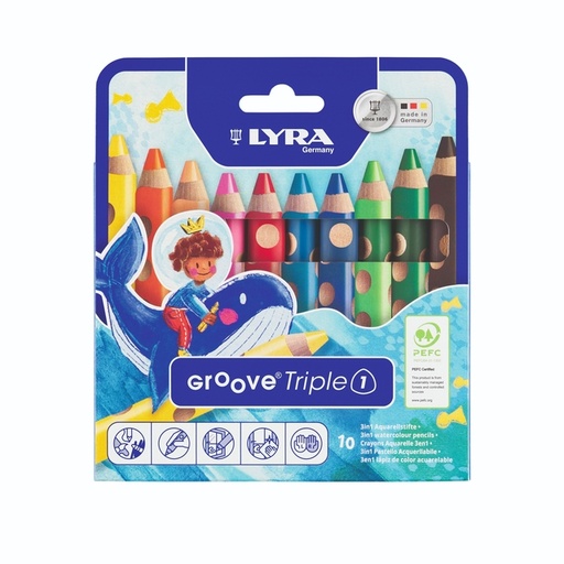 [1466333] Crayon de couleur LYRA Groove Triple One extra épais set 10 couleurs