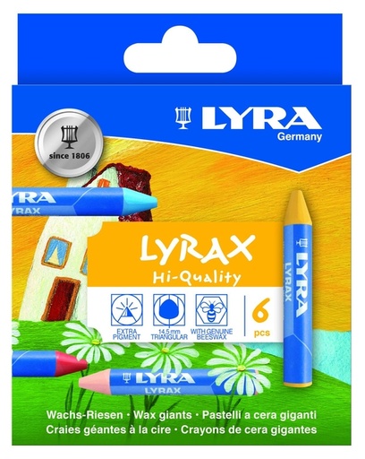 [1466339] Craie à la cire LYRA Lyrax Wax Giants set 6 couleurs