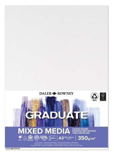 [1466341] Panneau entoilé Daler-Rowney Graduate Mixed Media A3 blanc