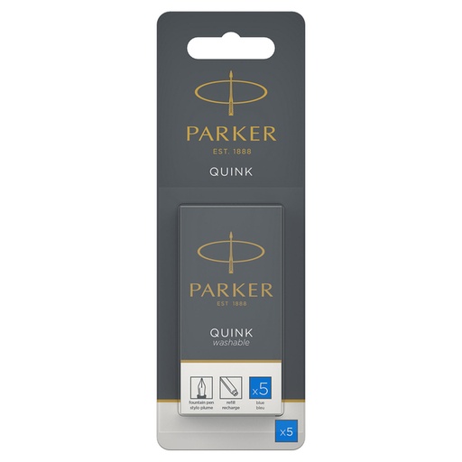 [1466354] Recharge d'encre Parker Quink lavable bleu blister 5 pièces