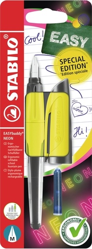 [1466366] Stylo plume STABILO EasyBuddy Medium jaune néon blister 1 pièce