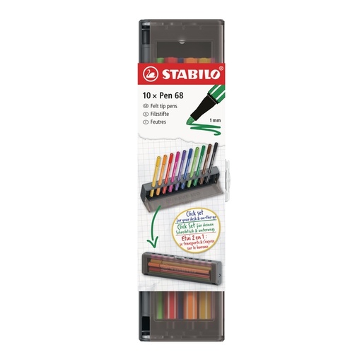 [1466367] Viltstift STABILO Pen 68 medium clickset à 10 kleuren