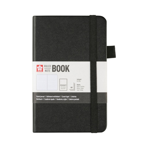 [1466405] Carnet de notes Sakura Pocket 90x140mm ligné couverture rigide noir