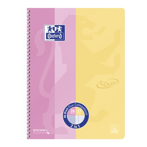 [1466452] Bloc de cours Oxford Touch Duo A4+ ligné/carreau 5mm 160 pages