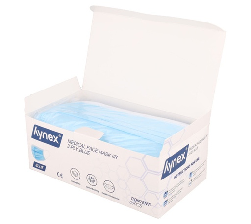 [1467014] Masque buccal Hynex IIR 3 épaisseurs bleu 50 pièces