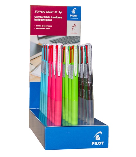 [1467119] 4-Kleuren balpen PILOT Super Grip G medium assorti display à 24 stuks