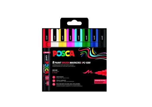 [1467226] Marqueur peinture Uni POSCA PC-5BR pointe pinceau Medium set 8 couleurs