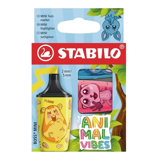 [1467229] Surligneur STABILO BOSS Animal Vibes Mini assorti blister 3 pièces