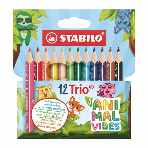 [1467232] Crayon de couleur STABILO Trio Thick Short Animal Vibes assorti blister 12 pièces