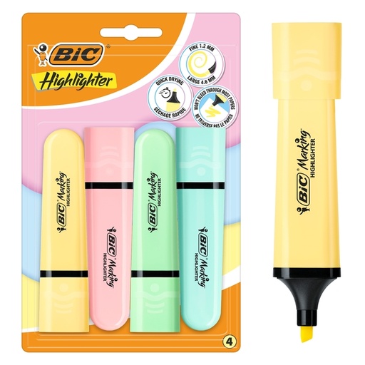 [1467237] Surligneur BIC pastel assorti blister 4 pièces