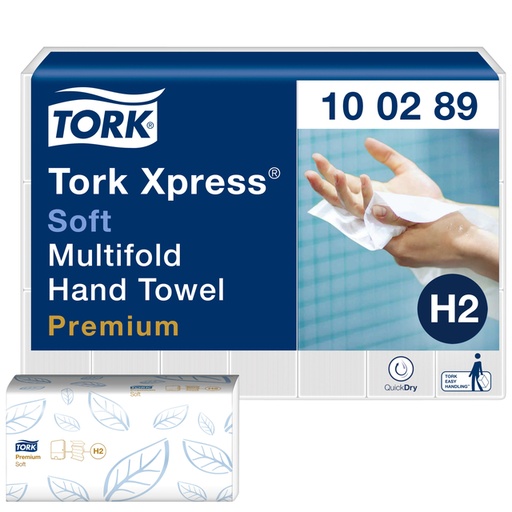 [892043] Essuie-mains Tork H2 Xpress Premium 100289 multifold 2 épaisseurs 212x255mm blanc 21x 150 feuilles
