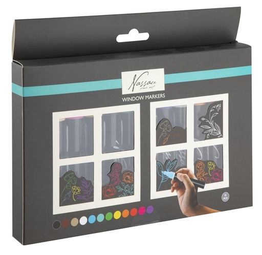 [1467615] Krijt en raammarkers Nassau set à 12 kleuren