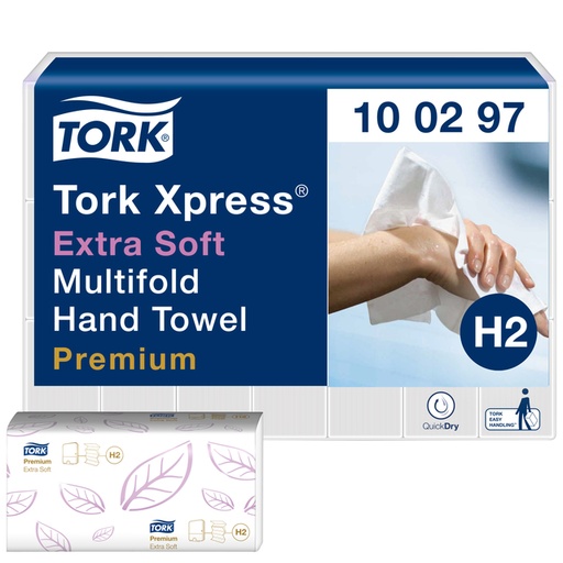 [890324] Essuie-mains Tork H2 Xpress Premium 100297 Multifold 2 épaisseurs 212x340mm blanc 21x 100 feuilles