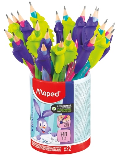 [1467937] Potlood Maped Kidy Learn met gum en vingerhulp assorti pot à 22 stuks