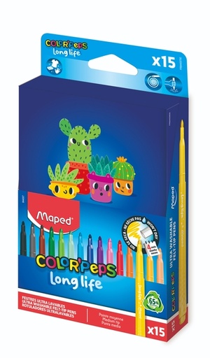 [1467940] Feutre de coloriage Maped Color’Peps Long Life 2.0 boîte 15 pièces assorti