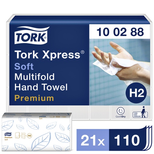 [890335] Essuie-mains Tork H2 Premium Multifold 100288 2 épaisseurs 212x340mm blanc 21x 110 feuilles
