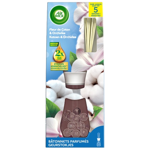 [1468066] Bâtonnets parfumés AirWick Essential Oil Fleur de coton & Orchidée 25ml