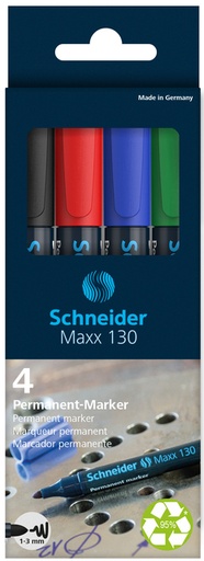 [1468114] Permanent marker Schneider Maxx 130 rond 1-3mm assorti 4 stuks