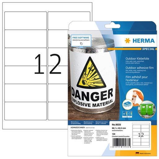 [1467757] Etiket HERMA 9533 99.1x42.3mm weerbestendig 120 stuks