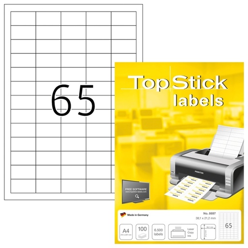 [1467758] Etiquette TopStick 8697 38x21,2mm permanent blanc 6500 pièces