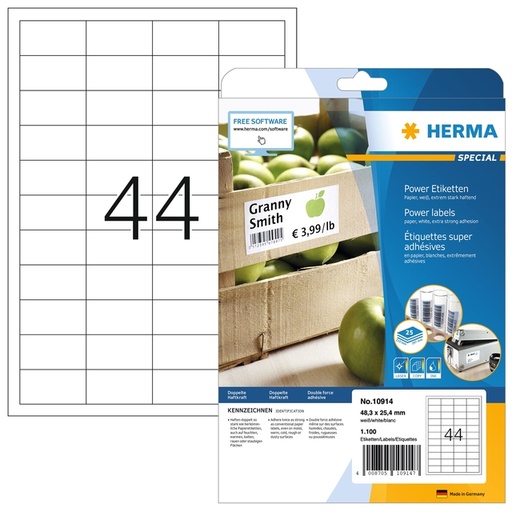[1467766] Etiquette HERMA Power 10914 48,6x25,4mm blanc 1100 pièces