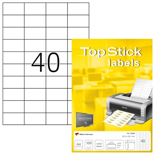 [1467767] Etiquette TopStick 8698 52,5x29,7mm permanent blanc 4000 pièces