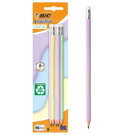 [1468670] Crayon BIC HB embout gomme pastel assorti blister 5 pièces