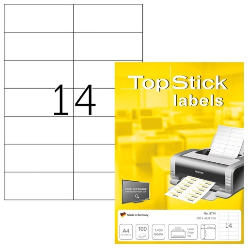 [1433391] Etiket TopStick 8714 105x42.3mm wit 1400 stuks