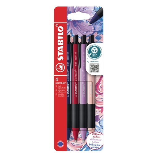 [1469659] Stylo bille STABILO pointball Wildflower assorti 4 pièces