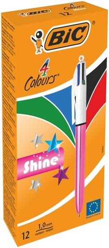 [1467391] Stylo bille 4 couleurs BIC Shine Medium rose 12 pièces