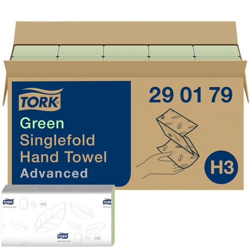 [892050] Essuie-mains Tork H3 Advanced 290179 Singlefold 2 épaisseurs 248x230mm vert 15x 250 feuilles