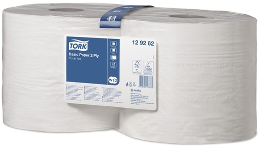 [892064] Papier d'essuyage Tork W2 Basic Universal 129262 2 épaisseurs 1000 feuilles blanc
