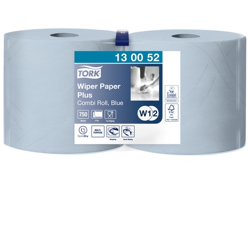 [892120] Papier d'essuyage Tork W2 Plus Premium 130052 2 épaisseurs 750 feuilles bleu