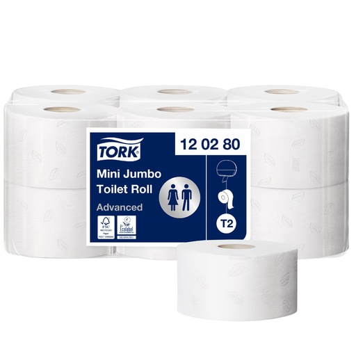 [892167] Toiletpapier Tork T2 Advanced jumbo klein 2-laags 170m wit 120280