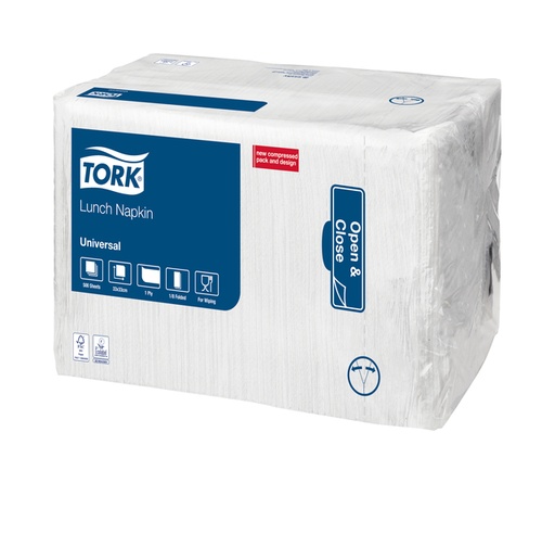 [892169] Serviettes Tork 509308 Universal 1 épaisseur pli 1/8 325x325mm blanc 500 pièces