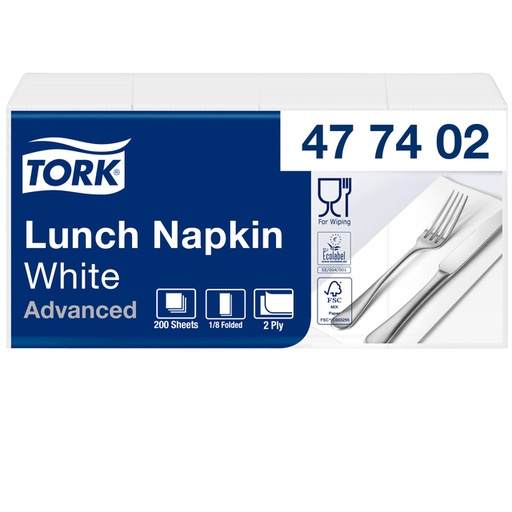 [892170] Lunchservet Tork Advanced 1/8 vouw 2-laags 328x325mm 200 vel wit 477402