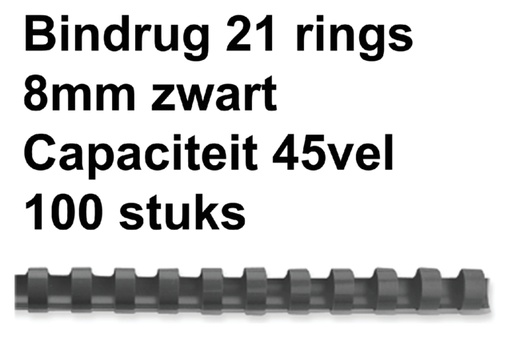 [536061] Bindrug GBC 8mm 21rings A4 zwart 100 stuks