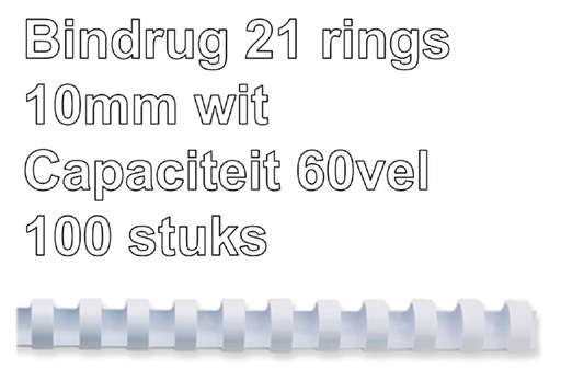 [536080] Bindrug GBC 10mm 21rings A4 wit 100 stuks