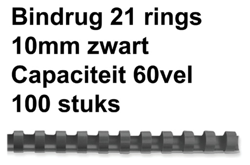 [536081] Bindrug GBC 10mm 21rings A4 zwart 100 stuks